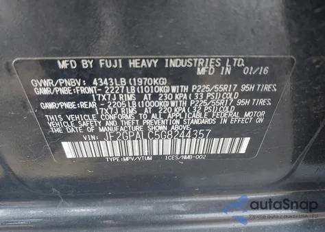 2016 Subaru Crosstrek 2.0I Limited z USA, uszkodzony, nr VIN JF2GPALC5G8244357